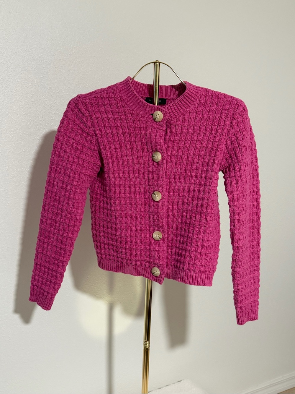 Ann Taylor Fuchsia Textured Button-Front Cardigan